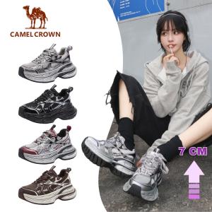รองเท้ากีฬารูปมงกุฎอูฐสำหรับผู้หญิงพื้นรองเท้าหนา7ซม./8ซม. รองเท้าชังก์กี้ใหม่2024รองเท้าลำลองแฟชั่น