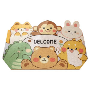 Entrance Door Mat Doorway Hallway Mat Cartoon Animal Ins Style Door Mat Wire Ring Non Slip Stain-Resistant Carpet Cutting