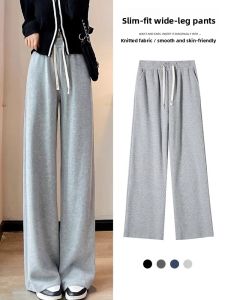 LANGPIN | High Waist Straight Leg Narrow Style Womens Casual Pants Durable Polyester Cotton Blend Floor Length Draped Wide Leg Trousers