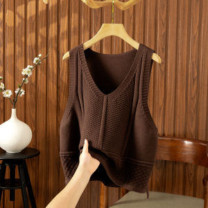Spring Autumn Knitted V-neck Loose Womens Vest Fashionable Minimalist Outerwear Shirt Layering Commute Style Pure Color