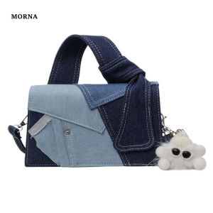 MORNA Fashion Blue Color Block Denim Square Shoulder Bag High Quality Buckle Personalized Unique Design Crossboby Womens Bags