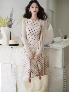 CHANGTONG | Korean Style Elegant Polka Dot Vest Dress Set