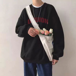 Loose Fit Long Sleeve Fleece Lined Hoodless Sweatshirt for Men Thickened Autumn Winter Street Style Casual Loose Top