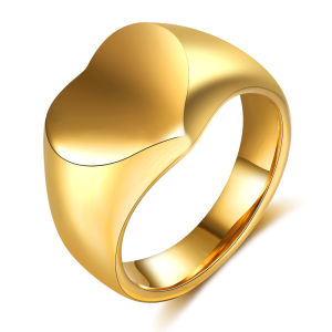 Romantic Heart Shaped Wedding Rings Stainless Steel Gold Color Fashion Jewelry for Women Men Ladies - Birthday Gift