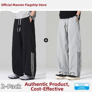 MiiOW | Ice Silk Striped Loose Straight Leg Quick Drying Summer Pants
