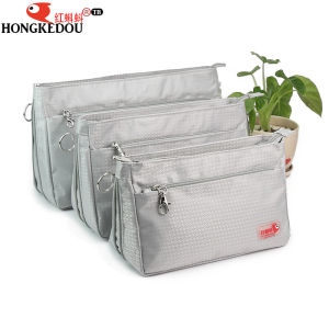 Nylon Rectangle Double Zipper Bag of Various Sizes Inner Organizer Bag for Cosmetic Storage Pure Color Cloth Material