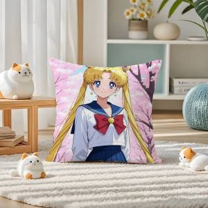 Bandai | Sailor Moon Princess Serenity Anime Plush Pillow Cover Soft Short Plush Cushion Cover For Sofa Bedroom Home Decor Gift