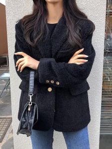 YUFUQING | Loose Womens Woolen Suit Jacket Autumn Winter Thick Casual Style Outerwear European Station Polyester Fiber Long Sleeve Coat