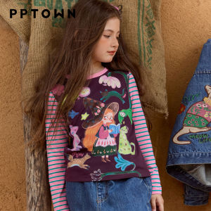 PPTOWN | Long Sleeve T-Shirt with Insert Sleeves and Witch Print for Girls
