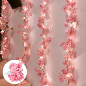 2M 20LEDs Cherry Blossom String Light Garland Artificial Flower Vines Fairy Lights for Bedroom Wedding Party Holiday Decoration