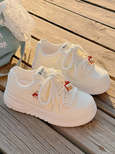 Fashionable Sporty White Sneakers Womens Thick Bottom Versatile Chic Shoes Casual Cross Buckle Net Lined Leisure Footwear