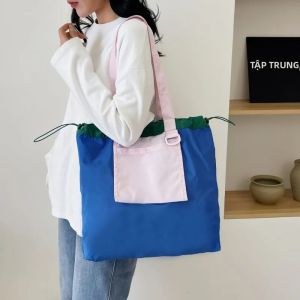 Công Suất Lớn Miếng Dán Cường Lực Túi Tote Canvas Có Dây Rút Chống Nước Đeo Vai Túi Đi Lại Cổ Polyester Lót Túi