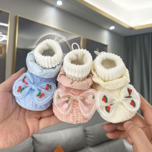 Princess Style Baby Girl Shoes Socks Anti-Slip Ties Learning to Walk Shoes for 0-3-6 Months 1 Year Old Infants High Top EVA Sole