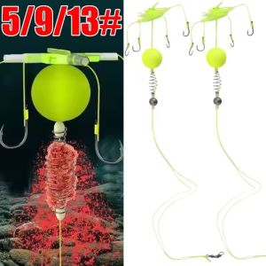 3ชิ้นตะขอเหล็กกล้าคาร์บอนกรงเหยื่อตกปลาเซ็ตตกปลากรงเหยื่อกันลมลอยบรรทัดทุ่นตกปลาแบบจมน้ำป้อนแบบกลุ่ม