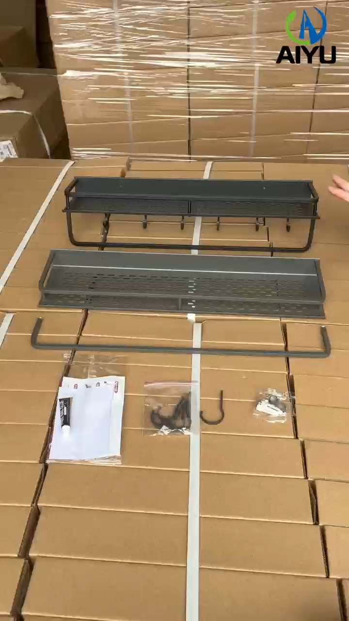 AIYU Bathroom rack light luxury thickened space aluminum bathroom with hook wall rack kitchen/washing table cosmetic storage rack