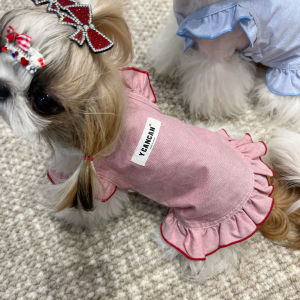 Ycancan Pure Cotton Summer New Style Pet Cat Dog MSIS Clothes Cool Little Flying Sleeve Skirt Solid Color Dog Costume