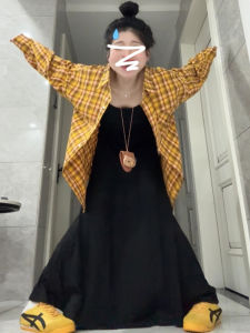 Laid-back Style Shirt Strap Dress Womens Black Mini Skirt Spring Summer New Arrival Two-Piece Set Sweet Japanese Style Dress