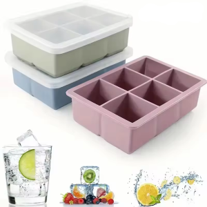 Large Ice Cube Tray with LidStackable Big Silicone Square Ice Cube Mold for Whiskey Cocktails Bourbon Soups  TreatsBPA Free