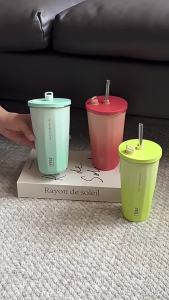 TYESO | TYESO 600ml Gradient Coffee Cup Diamond Straw Thermos Cups Keep Cold & Hot Vaccum Flask Portable Outdoor Travel Car Ice Tumbler