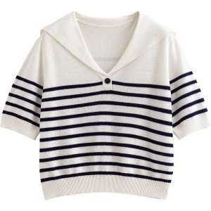 Toyouth | Áo Sweater Len Sọc Cổ Hải Quân Phong Cách Dễ Thương Kiểu Ngắn Mới 2026 Nữ