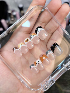 Internet Hot New Cute French Full Hand-Painted Alien Cat Finished Nail Beauty Handmade Custom Wear Armor Waterproof Detachable