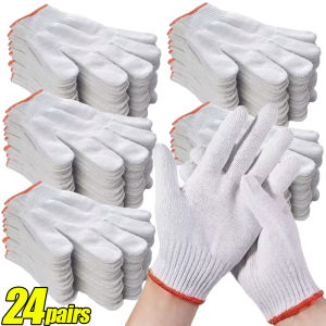 24Pairs Cotton Polyester Knitted Safety Protection Work Gloves / for Industrial Construction Warehouse Gardening Repairing / Wear-resistant Anti-slip