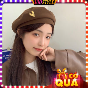 Nón Nồi Mũ Hoạ Sĩ Phối Khuy Trái Tim Mới Dễ Thương - 100style