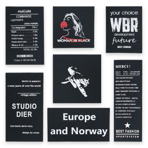 ป�ยงผ้าพันแหวนพิมพ์ลายตัวอักษรสีดำ ติดเสื้อแจ็คเก็ตขนเป็ด ปะติดกางเกงยีนส์ ซ่อมแซมรู ตกแต่ง ป้ายผ้า