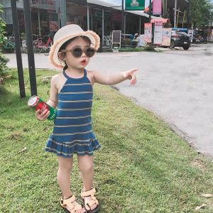 Summer New Style Baby Girls Vest Skirt with Butterfly Knot Korean Version Princess Dress Childrens Fashion Clothing