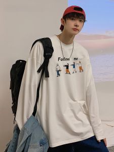 HetingHOME | Hetinghome Loose Long Sleeve Cartoon Print T-Shirt For Men Autumn Fashion Casual Basic Tee Couple Matching Thin Cotton Tee