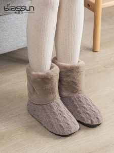 High-Top Floor Shoes Fleece-Lined Home Slippers Womens Soft Bottom Silent Anti-Slip Cotton Slippers Warm Indoor Shoes