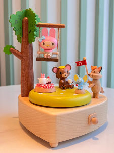 Jeancard Music Box Wooden Rotating Musical Box Gift for Friends Childrens Day Melody Kitty Cat Simple Modern Decorative Item