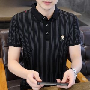 HENGYUANXIANG | Áo thun polo tay ngắn bằng lụa băng mỏng cao cấp cho nam mùa hè cổ polo tay lửng thời trang nam trẻ trung chống nhăn