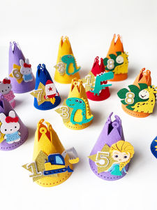 Men and Women Kids Birthday Cake Hat Baby Full-Year Party Deployment and Decoration Props Dinosaur Excavator Hat Customization