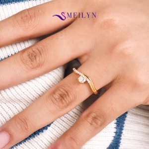 MEILYN Cincin Emas Wanita Fashion Motif Baris Bulat 0221230618