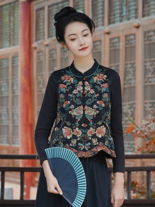 Embroidered Chinese Style Womens Tea Costume Vest Ethnicity Innerwear Outerwear Zen Clothing Tank Top Cotton Linen Blend