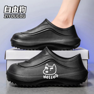 Mens Kitchen Work Shoes Waterproof Non-Slip Oil-Resistant EVA Rain Boots Comfortable Lightweight Flat Bottom Footwear