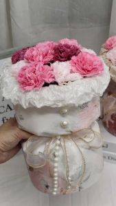 CA Mini Carnation Pearl Soap Flower Bouquet Natural Style Square Carnation Flower Bouquet Happy Mothers Day 小香风康乃馨珍珠链花束母亲节花束