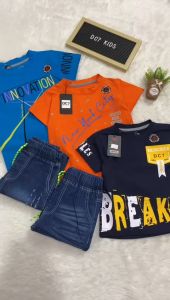 Setelan Baju dan Celana Jeans Panjang Atasan Katun Anak Laki-Laki Usia 2-12 Tahun