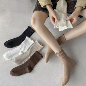 🔥Sweet Mid-length Socks Women Mary Jane Shoes Ruffle Edge Socks Preppy Style Pile-up Socks LovelylifeFu👍