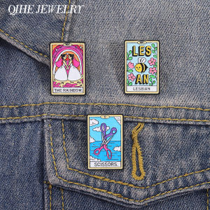 Lesbian Gay Pride Tarot Card Enamel Pins The Rainbow Girls Lesbian Bee Scissors Brooch Lapel Badge Jewelry Gift Lovers Friends