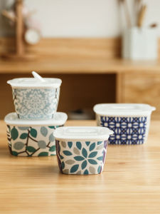 Ceramic Food Storage Container Microwave Safe Picnic Lunch Box Fruit Salted Vegetable Sealed Bowl Square Shape Kitchenware