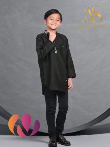 BAJU ATASAN COUPLE NIBRAS KURTA ATASAN PRIA & BOY NKR 05 & NKRA 05 BLACK