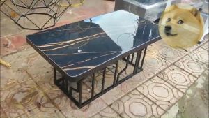 Bàn Trà Sofa Bàn Trà Mặt Đá Bầu Dục Chân Sắt Họa Tiết Rừng Tre Cafe Phòng Khách