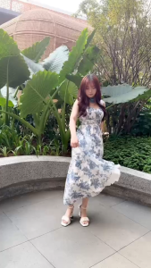 SV 6807 - Blue Flower Dress | Silvervogue | Gaun Printed Chiffon Midi Pakaian Kasual Wanita