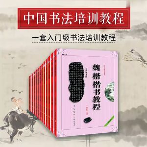 17pcs Ouyang Xun Regular Script Tutorial Jiucheng Palace Liquan Chinese Calligraphy Training Sticker Copy Book Adult and Students中国书法培训教程汉隶隶书教程曹全碑欧阳询楷书教程九成宫醴泉铭颜真卿勤礼碑多宝塔碑王羲之行书兰亭序学生成人毛笔字帖
