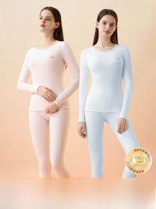 miiow | Warmth Cat Person Double-Sided Brushed Cashmere Velvet Womens Winter Thermal Underwear Set Long Sleeve Round Neck Long Pants