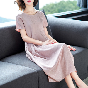 Heavyweight Copper Ammonia Silk Dress Womens Loose Fitting Tummy Covering Long Pink Gown Elegant Summer Fashion 2025