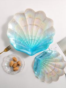 In Stock Ins Scandinavian Mermaid Magic Colored Glaze Ocean Shell Glass Plate Dish Gadget Ornament Storage Decoration