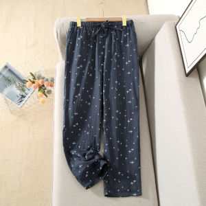 Loose Soft Pure Cotton Pajamas Pajama Pants Womens Trousers Single Piece Double-Layer Gauze Men Home Pants Spring and Summer Thin Cotton